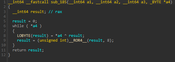 IDA snippet of the ROR8 hash function