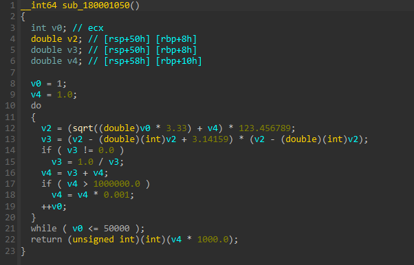 IDA snippet of the floating-point algorithm for part of the XOR key