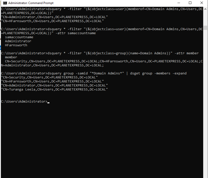 dsquery Domain Admins member attribute