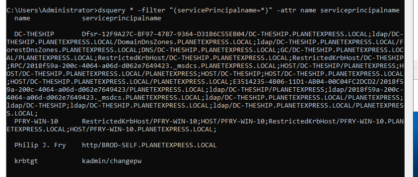 dsquery for any object with a servicePrincipalName
