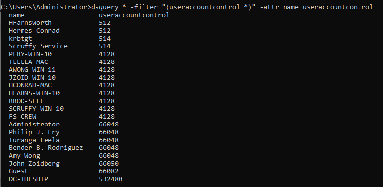 dsquery listing userAccountControl for all objects that have it