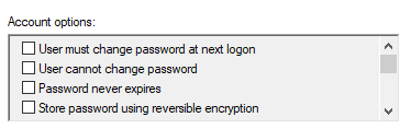 ADUC Account options checkboxes
