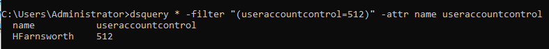 dsquery userAccountControl equals 512 returning one account