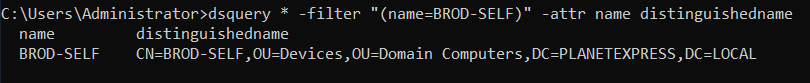 dsquery BROD-SELF distinguishedName