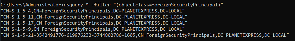 dsquery objectClass foreignSecurityPrincipal