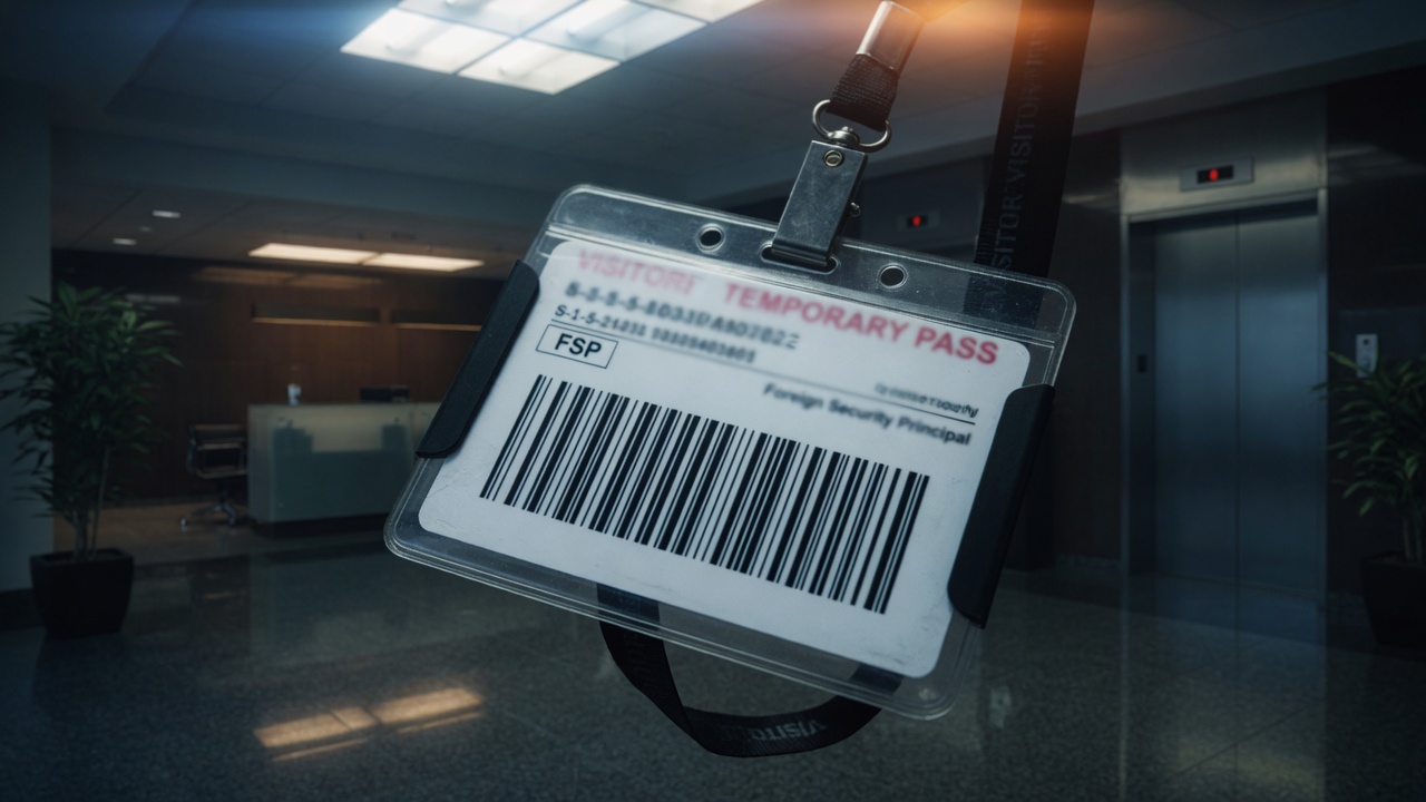 A visitor lanyard whose badge is a barcode, not a name