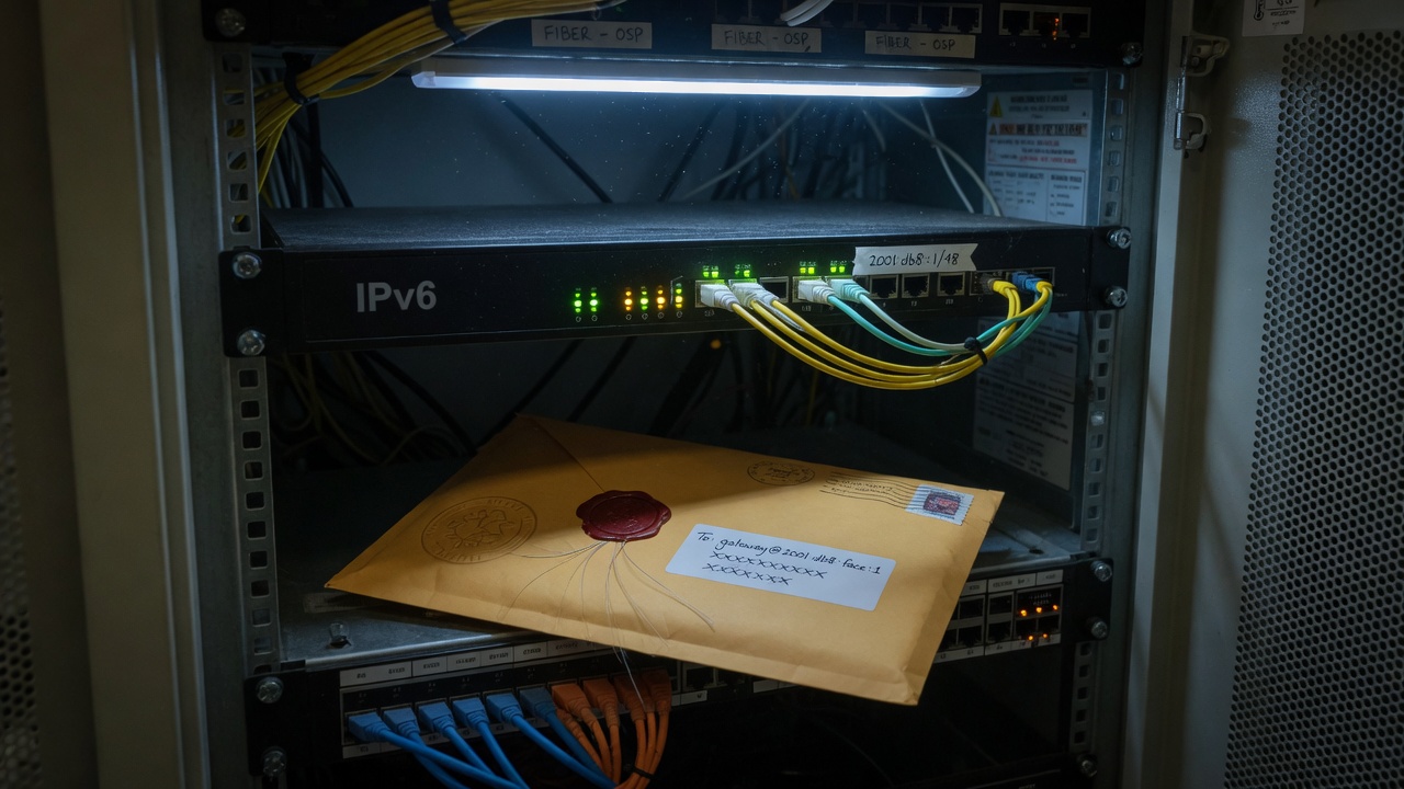 A network closet with a sealed packet on the rack