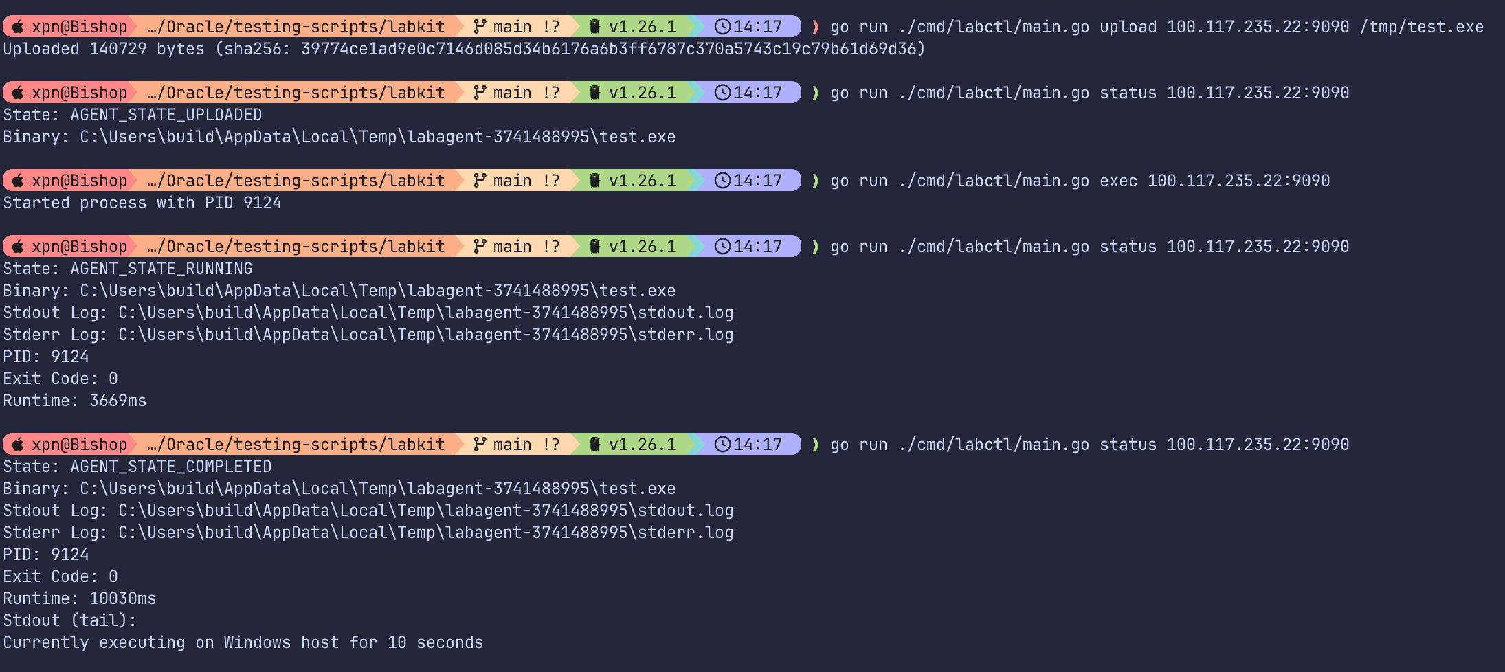 LabKit gRPC client and server command surface