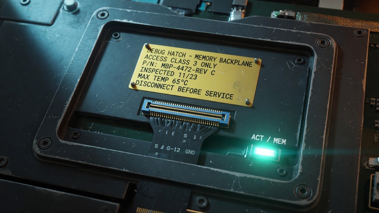 A debug hatch on a phone backplane, standing in for /proc/self/mem