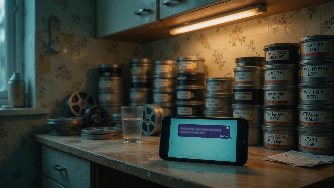 Unopened phone message with unused film-reel codec canisters in the background