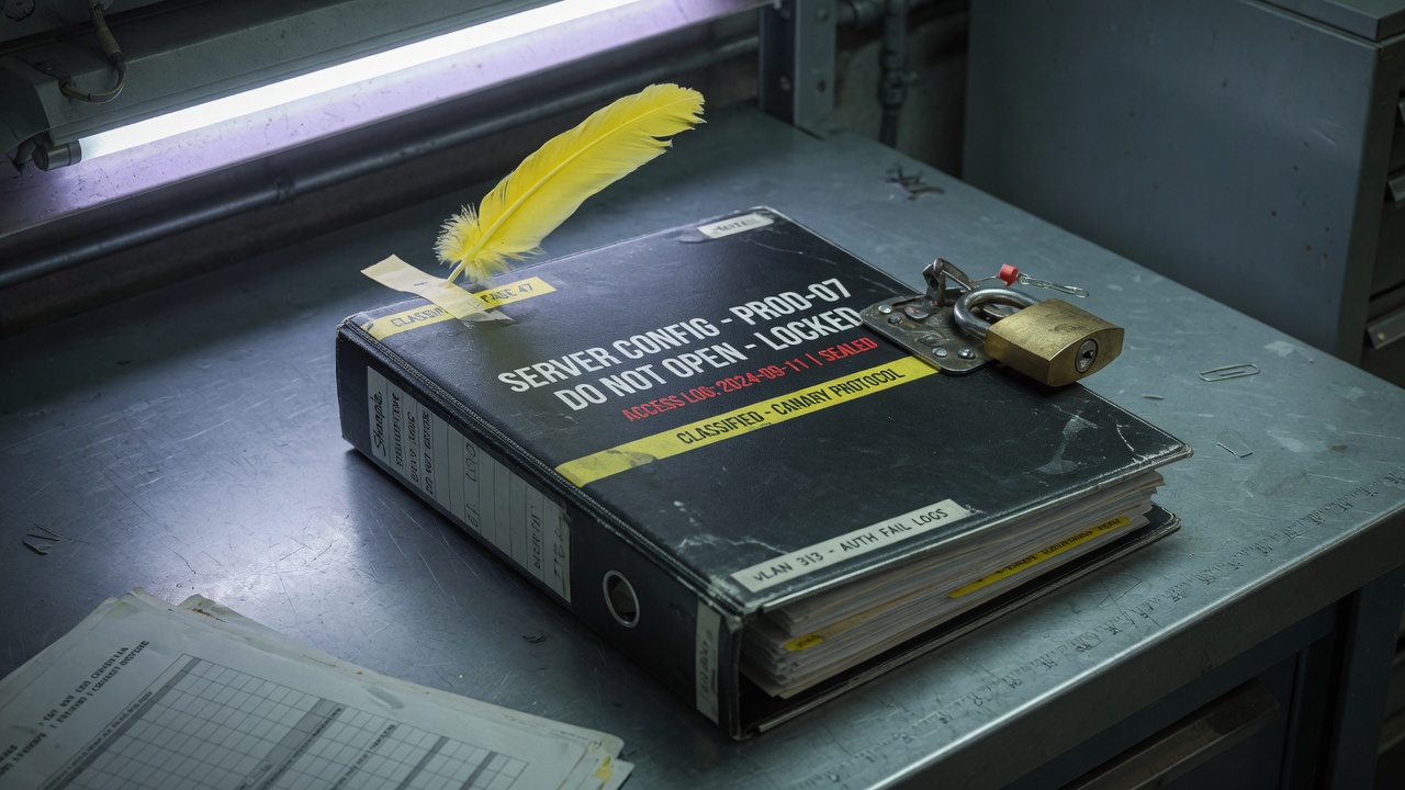A locked secrets binder with a canary feather