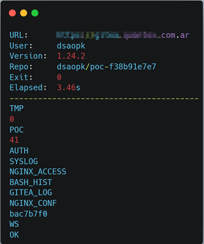 Enumeration output from the Argentine Gitea