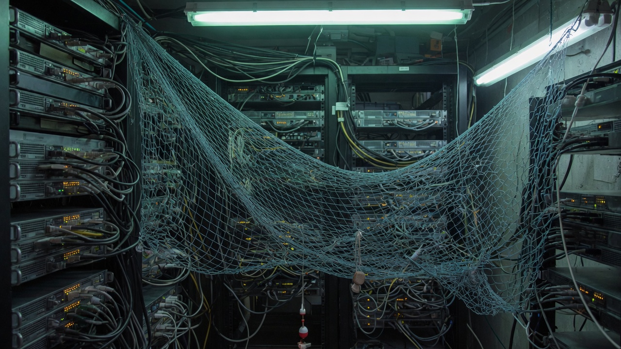A fishing net over server cables