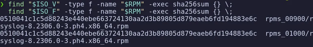 sha256sum of rsyslog RPM identical in both ISOs