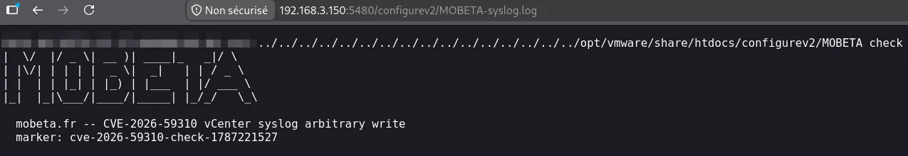 Firefox showing planted MOBETA-syslog.log on VAMI HTTPS