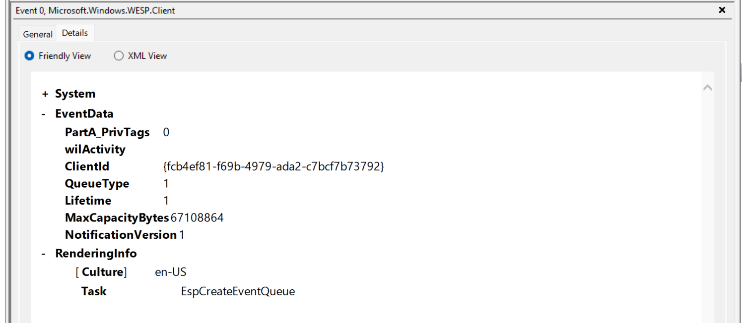WESP ETW EspCreateEventQueue event
