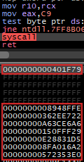 Debugger screenshot of the Syscall Lookup pass