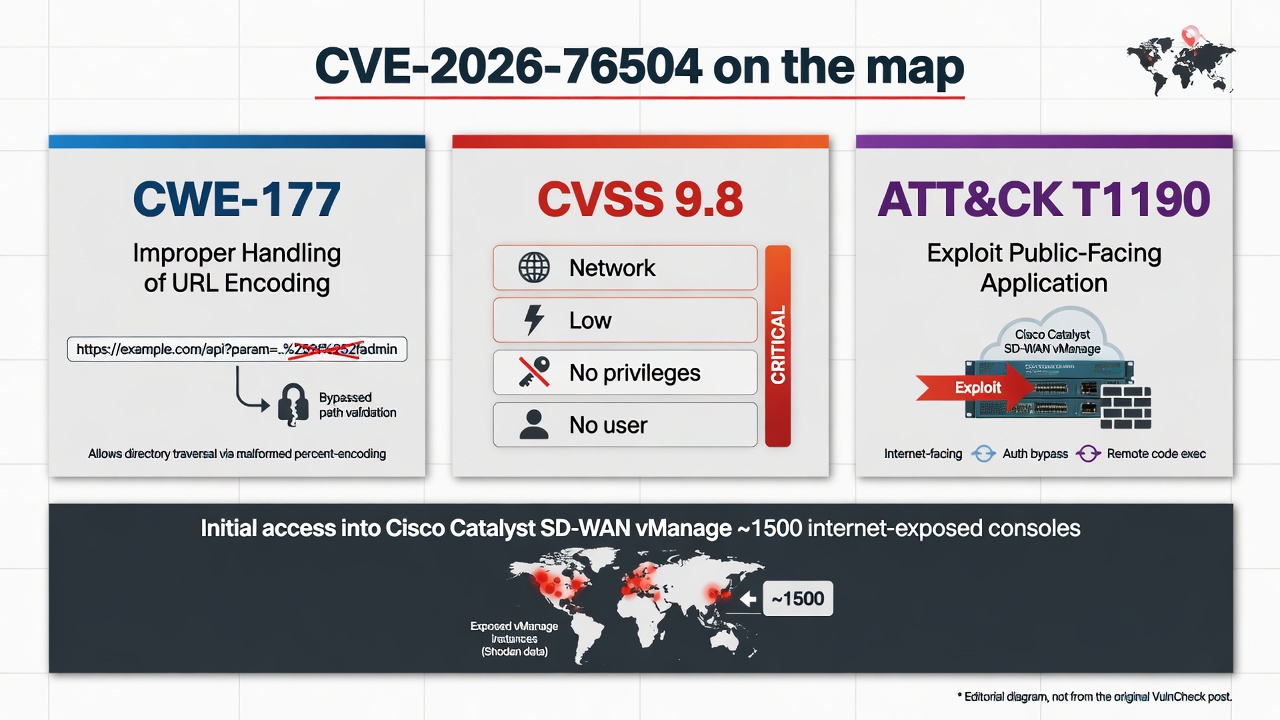 CVE-2026-76504 mapped to CWE-177, CVSS 9.8, and ATT&CK T1190