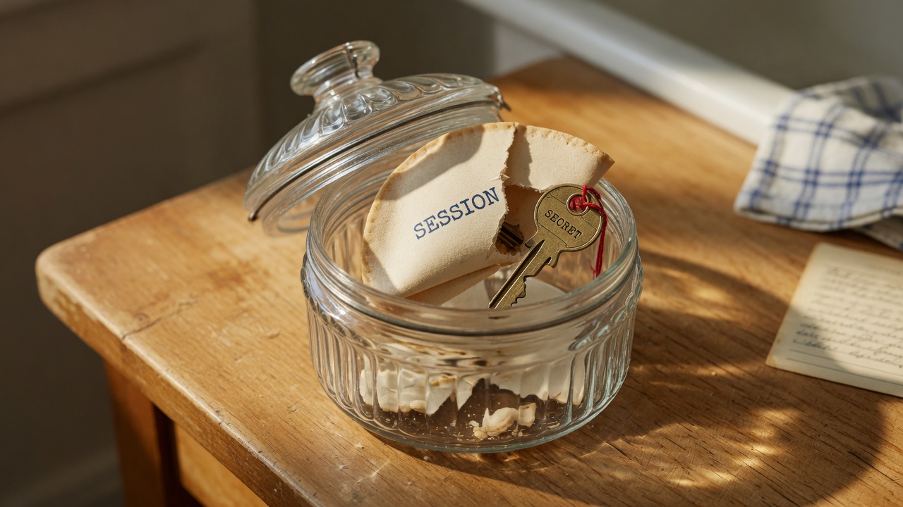 A cookie jar holding a session cookie with a secret key visible inside