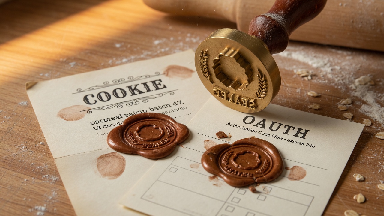 The same brass seal pressed onto two documents labeled COOKIE and OAUTH