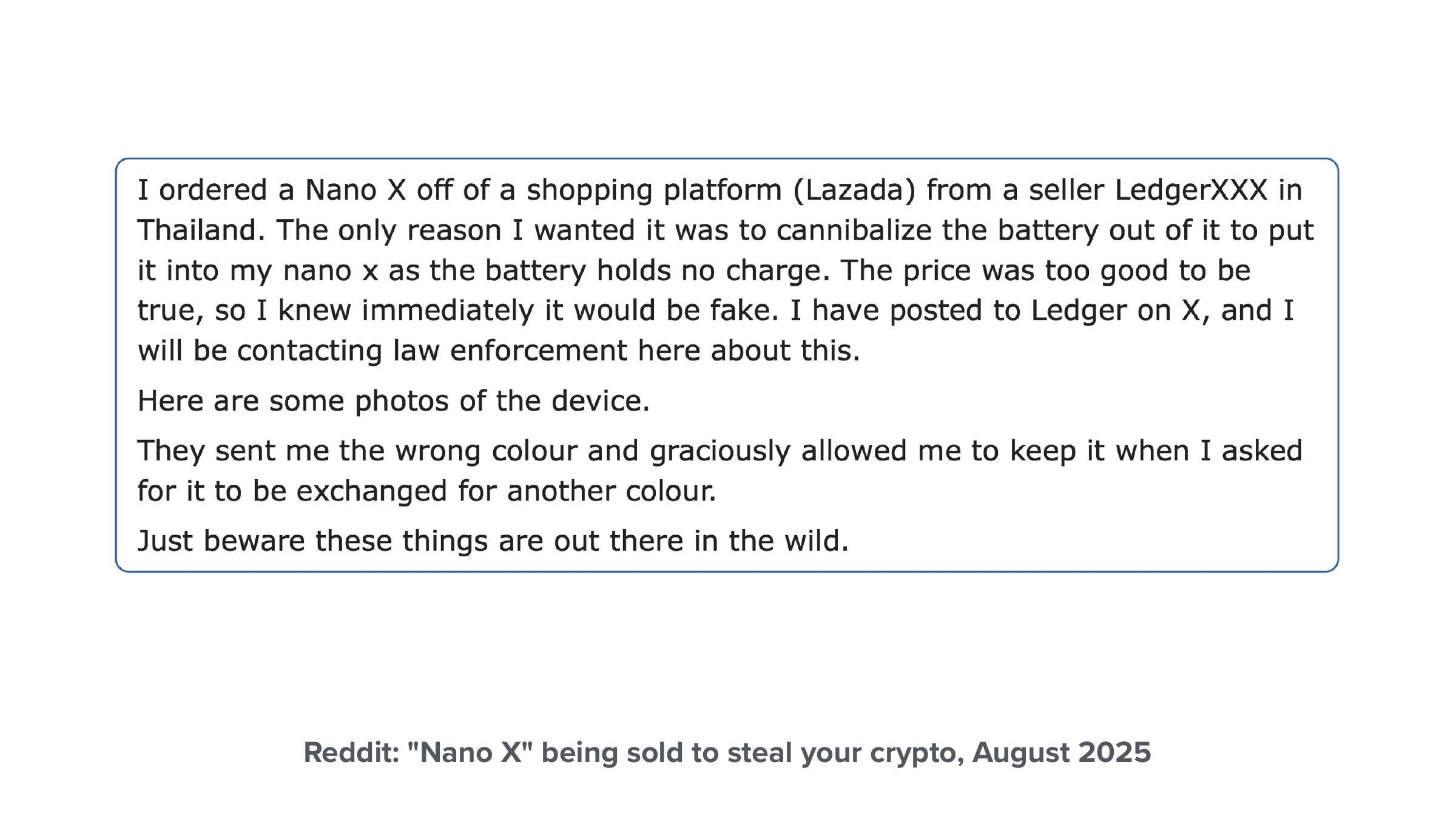 Reddit post about a Nano X sold on Lazada in Thailand, August 2025
