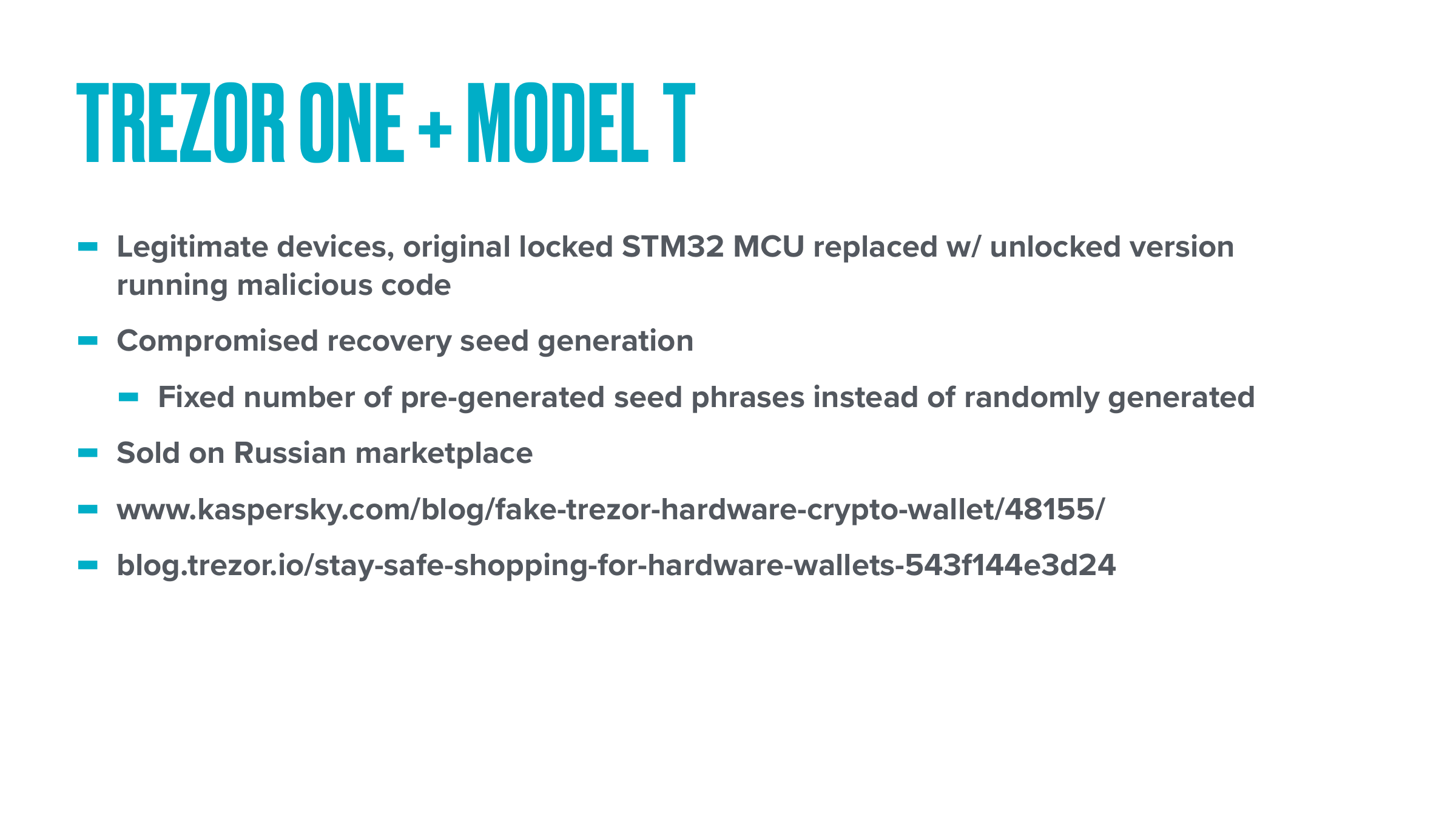 Trezor One and Model T attack summary