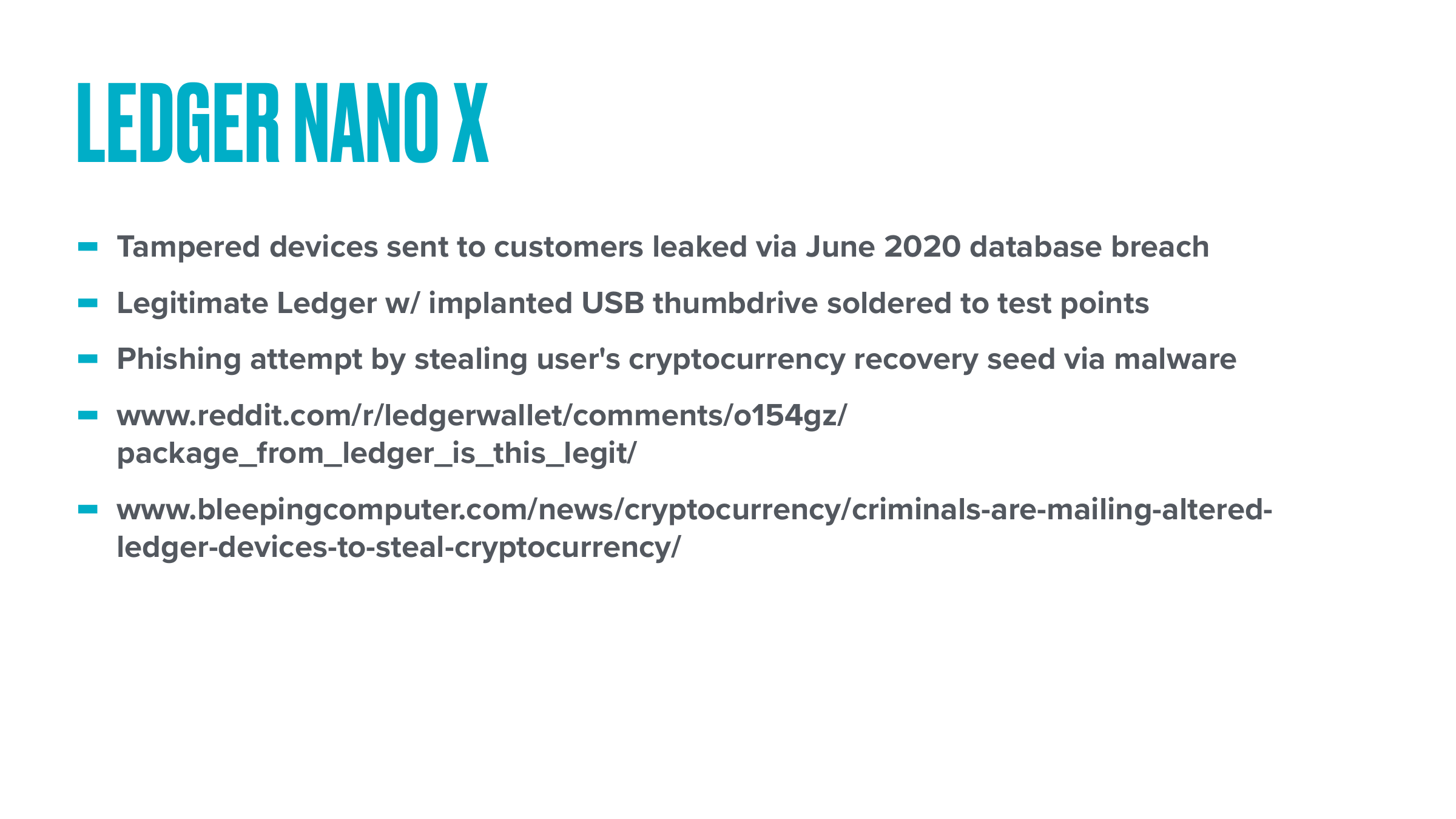 2020 tampered Ledger Nano X summary