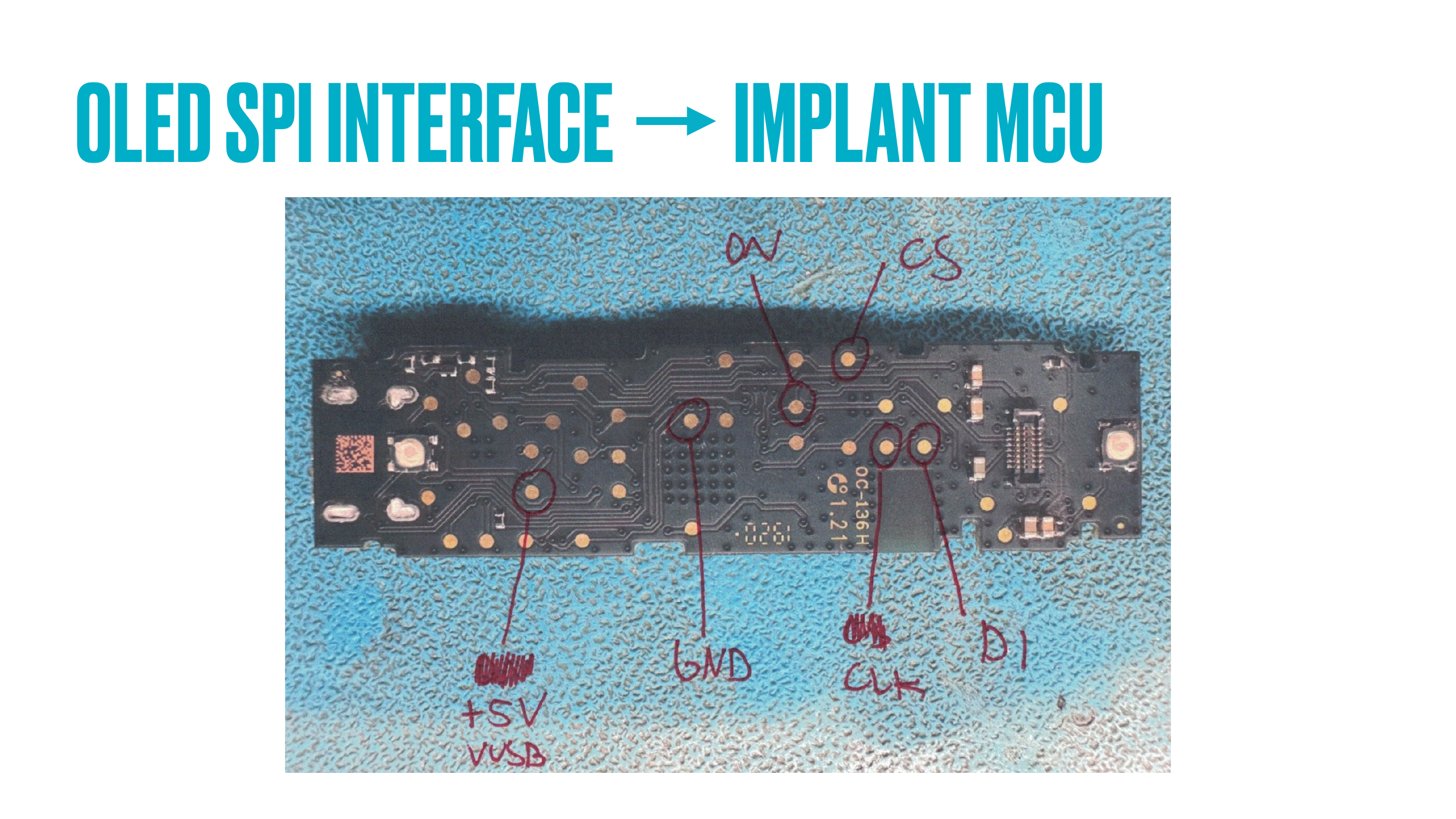 OLED SPI interface and implant MCU close-up