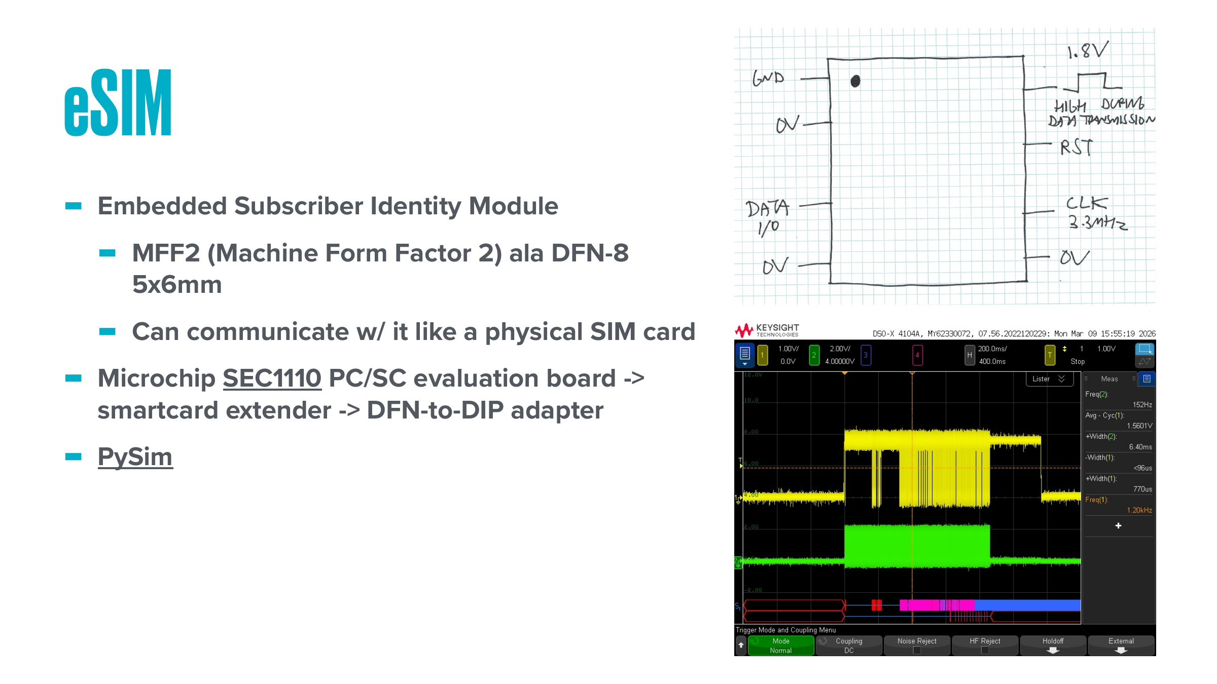 eSIM: MFF2 DFN-8, Microchip SEC1110, PySim